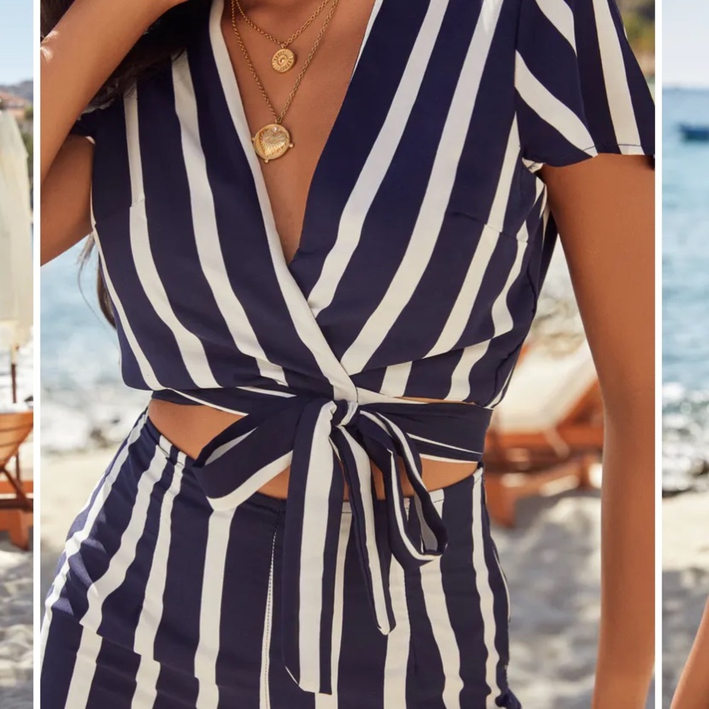 Port Striped Wrap Crop Top. Matching pants available in separate post.